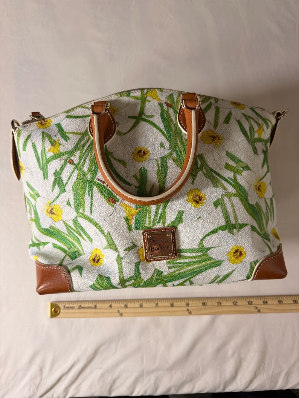Dooney & Bourke White Floral Tote with Yellow and Green - Picture 2 of 12